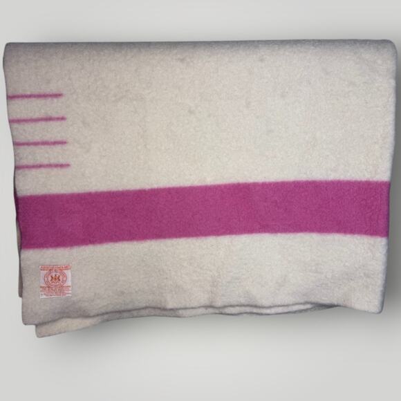Vintage Hudson Bay 4 Point Blanket 1950s Rare Pink Fluffy Wool 72”x88” Double - Picture 1 of 6